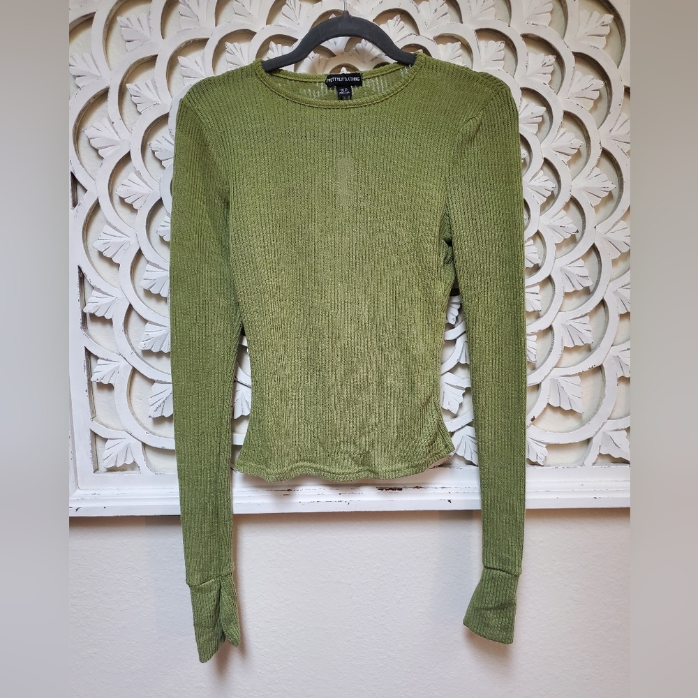 Pretty Little Thing Lightweight Green Knit Longsleeve Top US Size 6 NWT